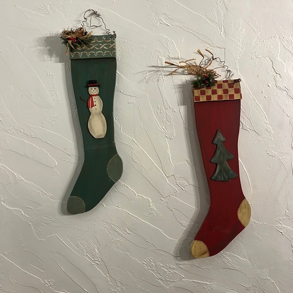 Vintage primitive hand made wood stocking wall decor - Picture 1 of 6